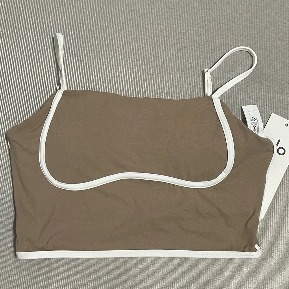 ALO Yoga Taupe Two-Piece Skirt Set with White Trim